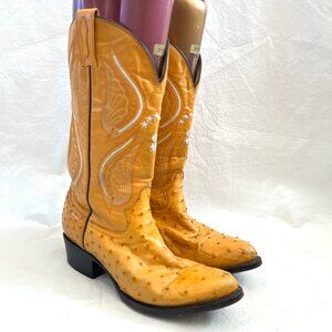El General western boots yellow ostrich leather pointed toe MX 27 US mens 8